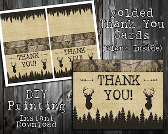 INSTANT DOWNLOAD - Little Hunter Collection - Thank You Note Cards - Birthday Party Printables - DIY Printing - Camo, Deer, Hunting, Arrows