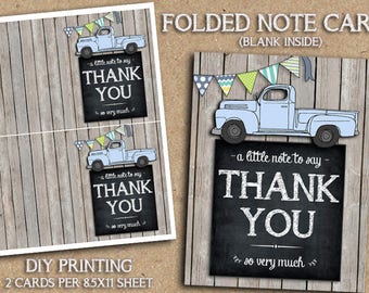 INSTANT DOWNLOAD - Vintage Truck Themed Thank You Note Cards - Birthday Party Printables - DIY Printing - Baby Shower