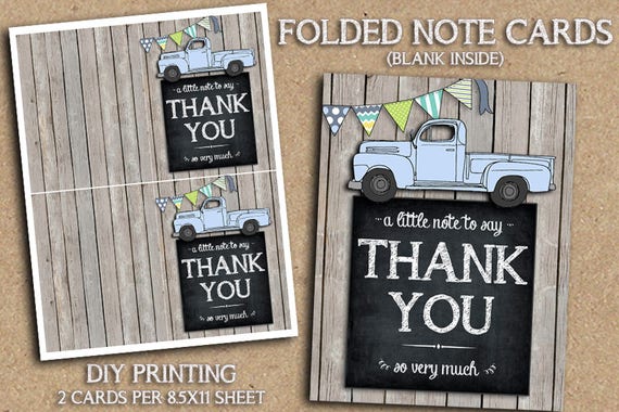 INSTANT DOWNLOAD - Vintage Truck Themed Thank You Note Cards - Birthday Party Printables - DIY Printing - Baby Shower Il_570xn