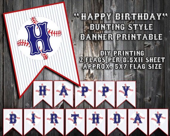 INSTANT DOWNLOAD - Blue Text Happy Birthday - the Baseball Collection - Bunting Style Banner Printable - Baseball Party Il_570xn