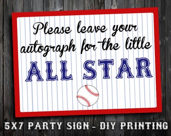 INSTANT DOWNLOAD - 5x7 Baseball Themed Birthday Party Sign - Guest Book Sign - DIY Printing - Leave Your Autograph