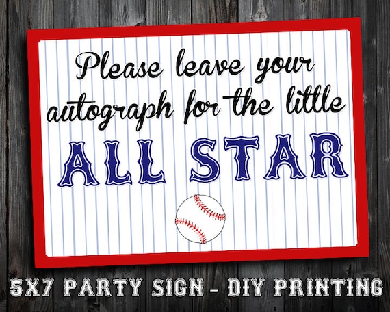 INSTANT DOWNLOAD - 5x7 Baseball Themed Birthday Party Sign - Guest Book Sign - DIY Printing - Leave Your Autograph Il_570xn