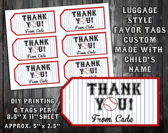 PERSONALIZED Baseball Themed Birthday Party Printable - Favor Tags - DIY Printing - Great for Goody Bags