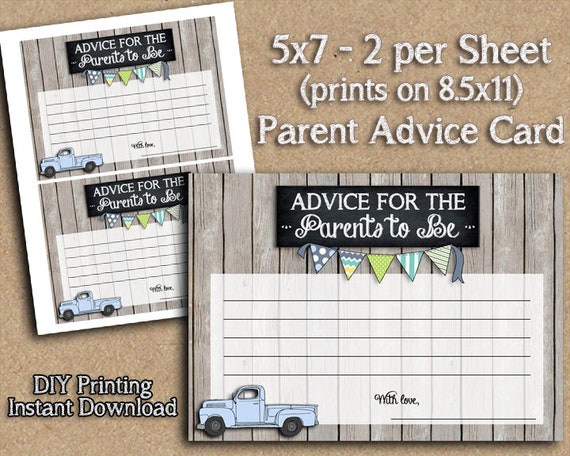 INSTANT DOWNLOAD - Parent Advice Card - Blue Vintage Truck Baby Shower - Party Printable Bunting - DIY Printing Il_570xn