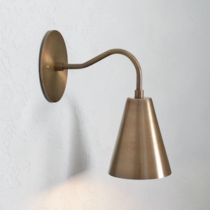 Solid Brass Cone Sconce Light, Mid-Century Modern Gooseneck Wall Lamp