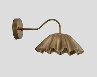 Handcrafted Brass Wall Sconce, Vintage Fluted Shade, Mid Century Modern Light Fixture