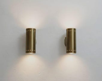 Mid Century Modern Brass Sconce, Handmade Cylinder Fixture, Gold Interior Lamp, Luxury Hallway Bedroom Decor, Minimalist