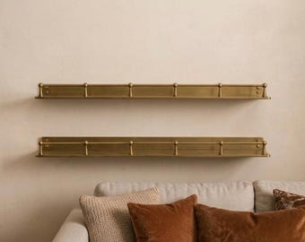 Solid Brass Floating Shelf with Gallery Rail | Antique Brass Wall Decor