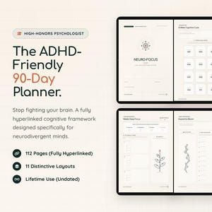 ADHD Planner, Focus Journal for Scattered Minds, 110+ Page iPad, Android, Goodnotes, Lifetime Organizer, Psychologist-Designed Daily, Weekly