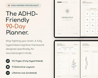 ADHD Planner, Focus Journal for Scattered Minds, 110+ Page iPad, Android, Goodnotes, Lifetime Organizer, Psychologist-Designed Daily, Weekly