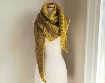 Asymmetric triangle shawl scarf - merino wool mustard yellow