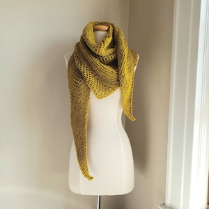 Asymmetric triangle shawl scarf - merino wool mustard yellow