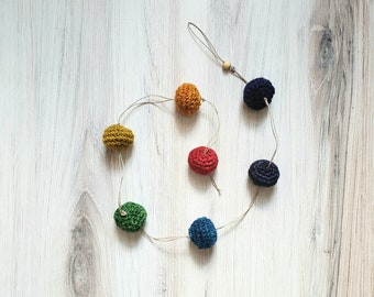 Pompom rainbow garland, chakra seven color - purple(violet), indigo, blue, green, yellow, orange, red