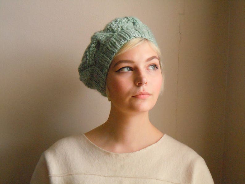 Chunky wool beret Peppermint green image 1