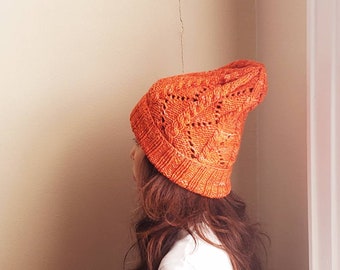 Merino wool, changeable length, orange beanie