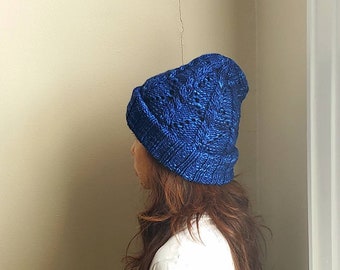 Merino wool, changeable length, blue beanie