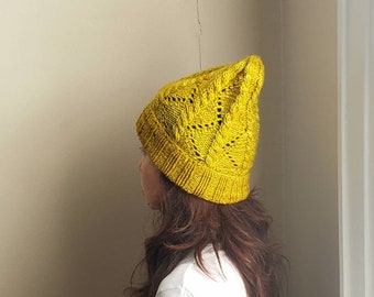 Merino wool, changeable length, mustard yellow beanie
