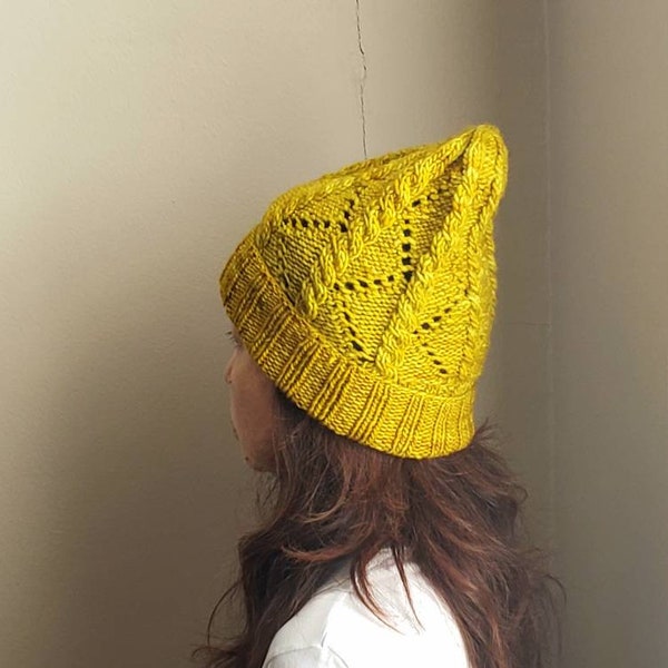 Gorro de lana merino, largo cambiable, amarillo mostaza