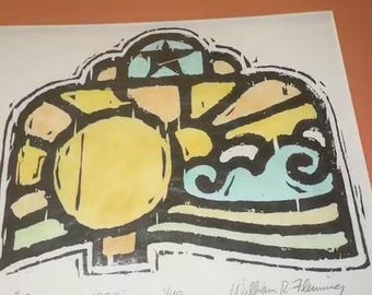 Rare Complete 4-Piece Vintage Four Seasons Block Print Suite by William R. Fleming (1977-1978) – Hand-Signed Limited Edition Art, framed