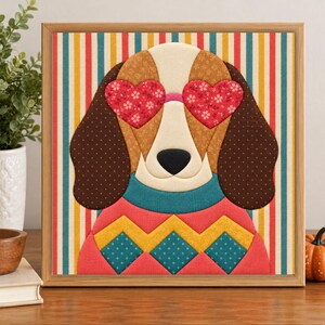 Dachshund Kinusaiga Pattern PDF, Wiener Dog Fabric Art Template, Sausage Dog with Heart Sunglasses, Doxie Printable No-Sew Craft