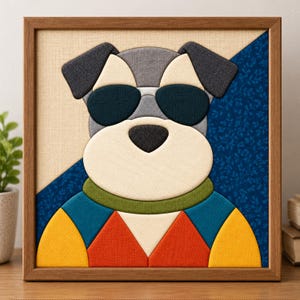 Schnauzer Kinusaiga Pattern PDF, Miniature Schnauzer Fabric Art Template, Dog in Aviator Sunglasses, Printable No-Sew Craft DYI