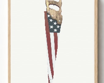 Amerikanische Flagge Schädel Kreuzstich Stickmuster PDF, Vaterländische Schädel Stickvorlage