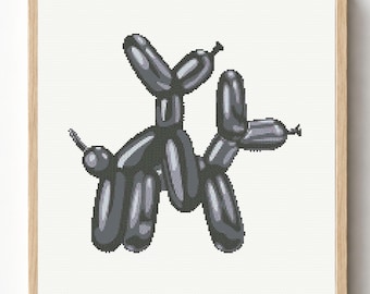 Black Balloon Dog Cross Stitch Pattern, Modern Pop Art Animal Embroidery Chart (Digital Download)