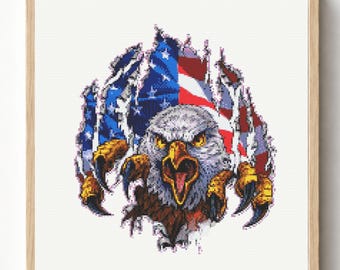 Weißkopfseeadler Kreuzstichmuster, Amerikanische Flagge Unabhängigkeit Dekor PDF