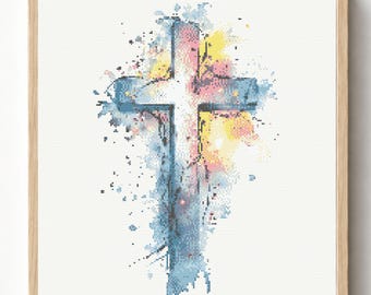 Aquarell Kreuzstichmuster PDF, Christliches Kreuz Stickerei, Religiöse Wandkunst, 200x200 250x250 300x300, OXS FJSON