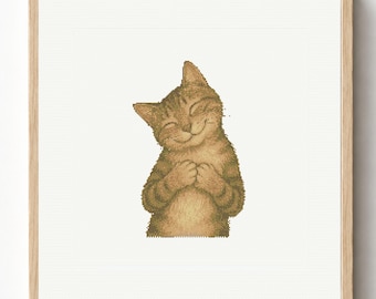 Schema per punto croce di un gatto soriano sorridente in formato PDF, diagramma di ricamo felino sorridente (download digitale)
