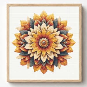 花柄マンダラクロスステッチパターンPDF、幾何学模様の花の刺繍図案、カウントクロスステッチ