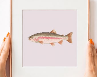 Küstenforelle Kreuzstich Anleitung, Pastell Nautische Fische Stickvorlage (PDF Download)