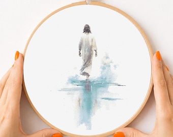 Minimalist Jesus Kreuzstich Muster, Peaceful Waters Stickmuster