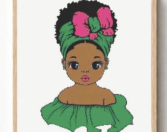 Afrikanisches Mädchen Kreuzstichmuster PDF, schwarzes Mädchen Stickmuster