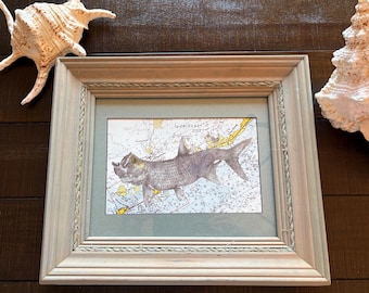 Signed Limited Edition Tarpon Print on Nautical Chart | Coastal Wall Art | Framed Fishing Artwork | Beach House Decor | 219/800