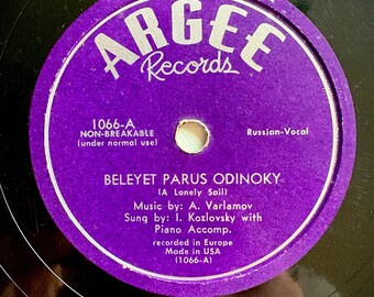 Vintage Argee 1066 Ivan Kozlovsky 78 RPM Record Russian Classical Beleyet Parus & Gorniye Vershiny