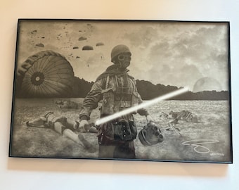 Signed Billy Ludwig Impale Design Framed Canvas | Star Wars Stormtrooper WWII Wall Art | Sci-Fi Collectible