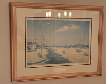 Vintage Paula Kolyer Signierte Limitierte Auflage Beach Boardwalk Druck # 65/100 Eingerahmt Küstenwandkunst 1981 Küstenlandschaft