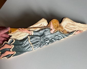 Vintage 1998 Al Pisano Heralding Angel Wall Plaque | Country Carver Religious Decor