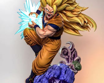 Goku Super Saiyan Dragon Ball Figura Resina 3D | Estatua SSJ3 Pintada a Mano | Regalo Anime Otaku | DBZ Colección