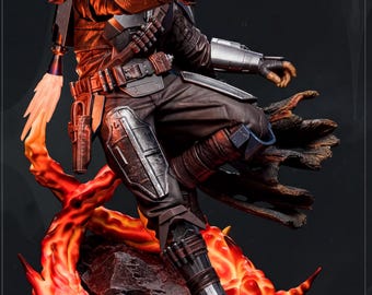 Figura Mandalorian y Grogu Resina 3D | Baby Yoda Star Wars Estatua | Din Djarin Pintada a Mano | Regalo Friki Colección