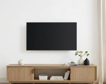 70" Mid Century Modern TV Stand, Reeded Doors Media Console Cabinet