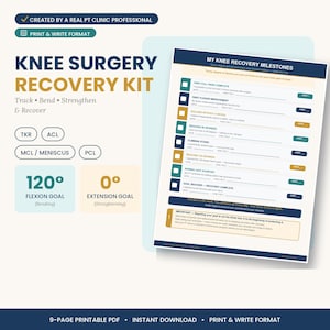 Herstelkit knieoperatie | TKR ACL-knievervangende tracker | PT Home-oefeningslogboek afdrukbaar | Dagboek fysiotherapie
