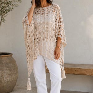 Boho Crochet Poncho PDF, Lace Wrap Crochet Tutorial, Beaded Shawl Pattern FR - GER - Eng