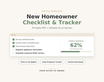 New Homeowner Checklist | First Year Maintenance Tracker (PDF, Excel)
