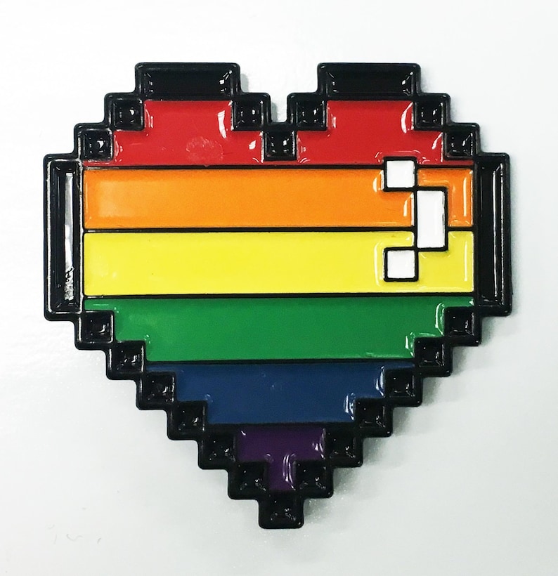 Rainbow 8 Bit Full Life Lives LGBT Pride Gay Lesbian Gamer Pixel Enamel Lapel Pin image 1