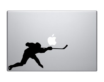 Hockey Player Slapshot Silhouette Version 5 Macbook Vinyl Sticker Decal Mac Apple Laptop iPad