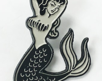 Mermaid Pin Up Girl Tattoo Style Enamel Lapel Pin