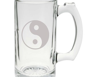 Chinese Yin and Yang Symbol of Balance 25oz Glass Beer Mug Stein