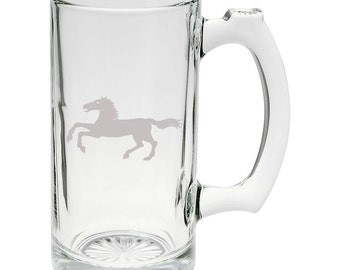 Medieval Charging Stallion  25oz Glass Beer Mug Stein